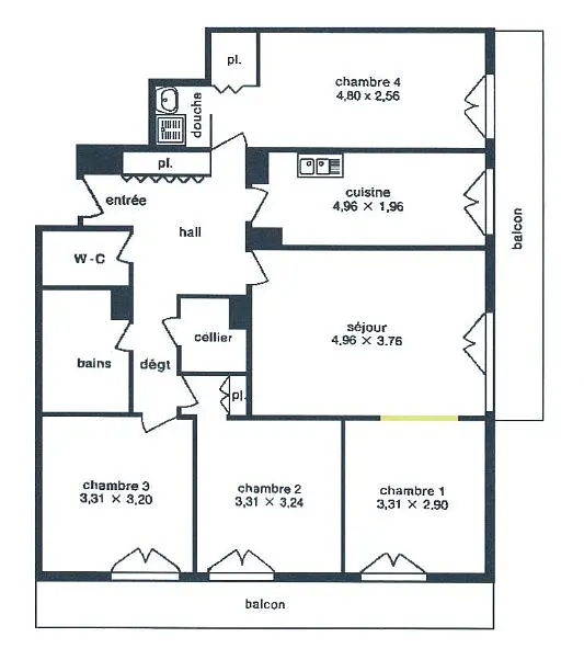 Photo Appartement T5 - 97m2, 4 chambres, DPE D